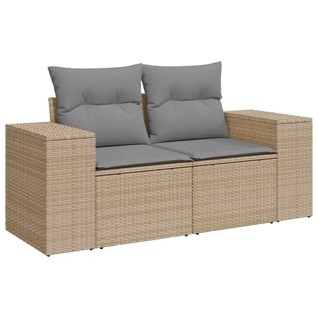 2-Seater Garden Sofa Outdoor Patio Furniture Beige Poly Rattan with Cushions