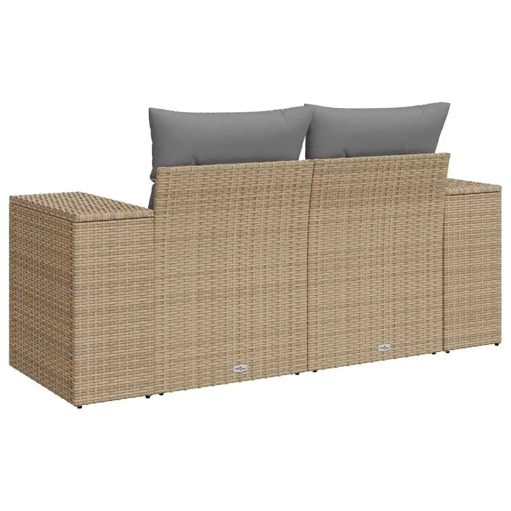2-Seater Garden Sofa Outdoor Patio Furniture Beige Poly Rattan with Cushions