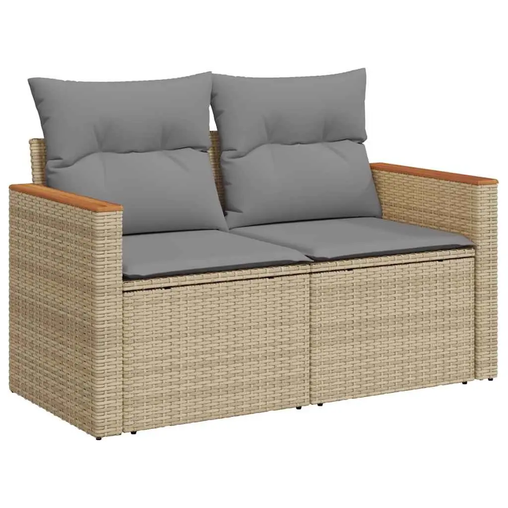 Outdoor Garden Sofa 2-Seater Beige PE Rattan with Cushions Patio Seating