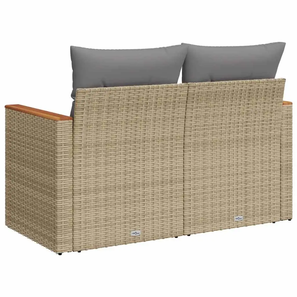 Outdoor Garden Sofa 2-Seater Beige PE Rattan with Cushions Patio Seating