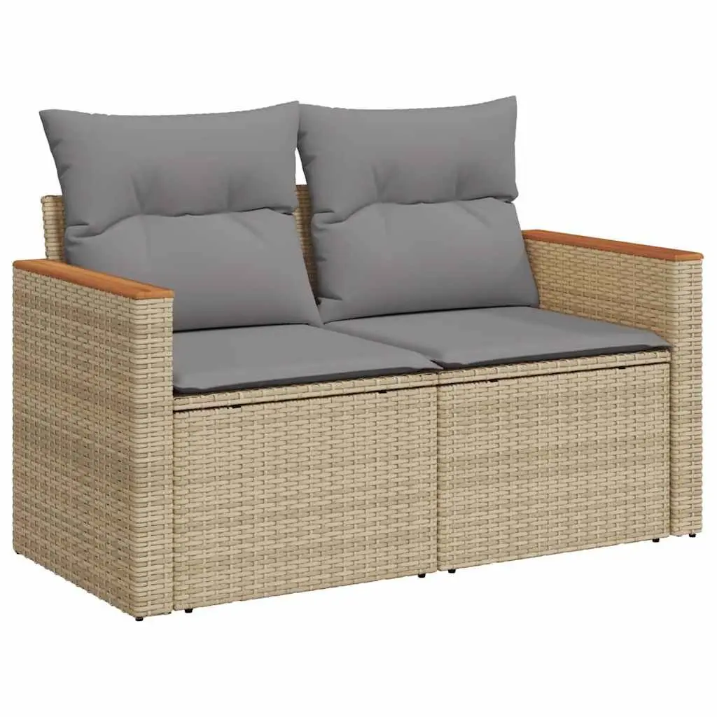 2-Seater Garden Sofa Beige PE Rattan Construction Storage Cushions Outdoor Patio Furniture