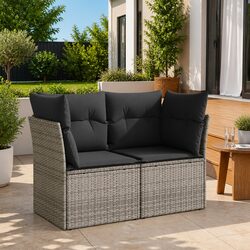 2-Seater Garden Sofa Set with Grey Cushions in Poly Rattan