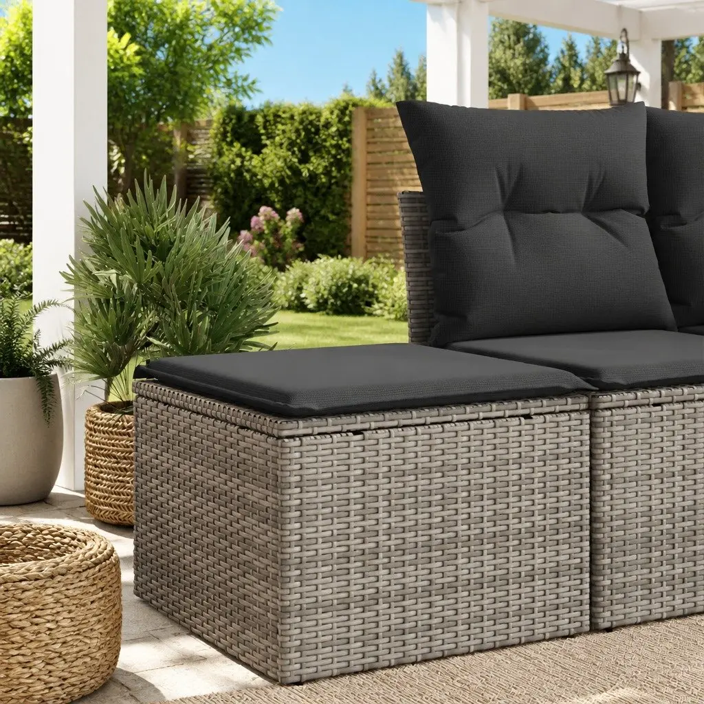 Garden Stool 55cm Grey Outdoor Foot Rest Thick Cushion Poly Rattan