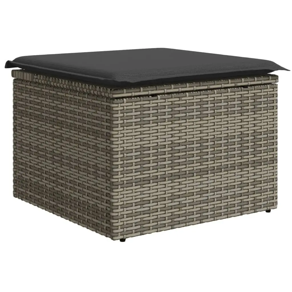 Garden Stool 55x55x37cm Cushioned Seat with Storage Compartment Poly Rattan Grey