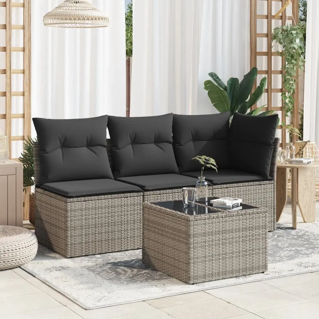 Garden Table Grey Poly Rattan Tempered Glass Top Outdoor Furniture