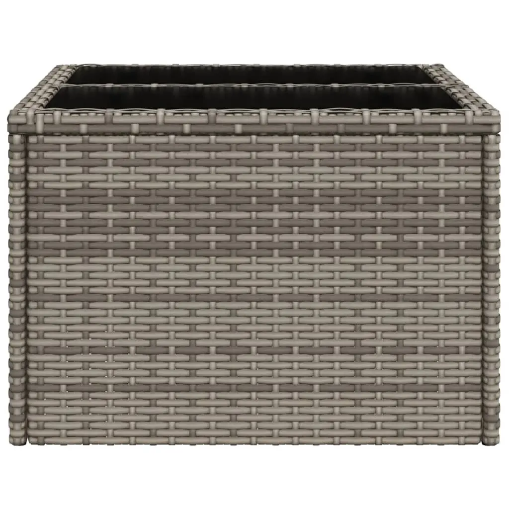 Garden Table Grey Poly Rattan Tempered Glass Top Outdoor Furniture