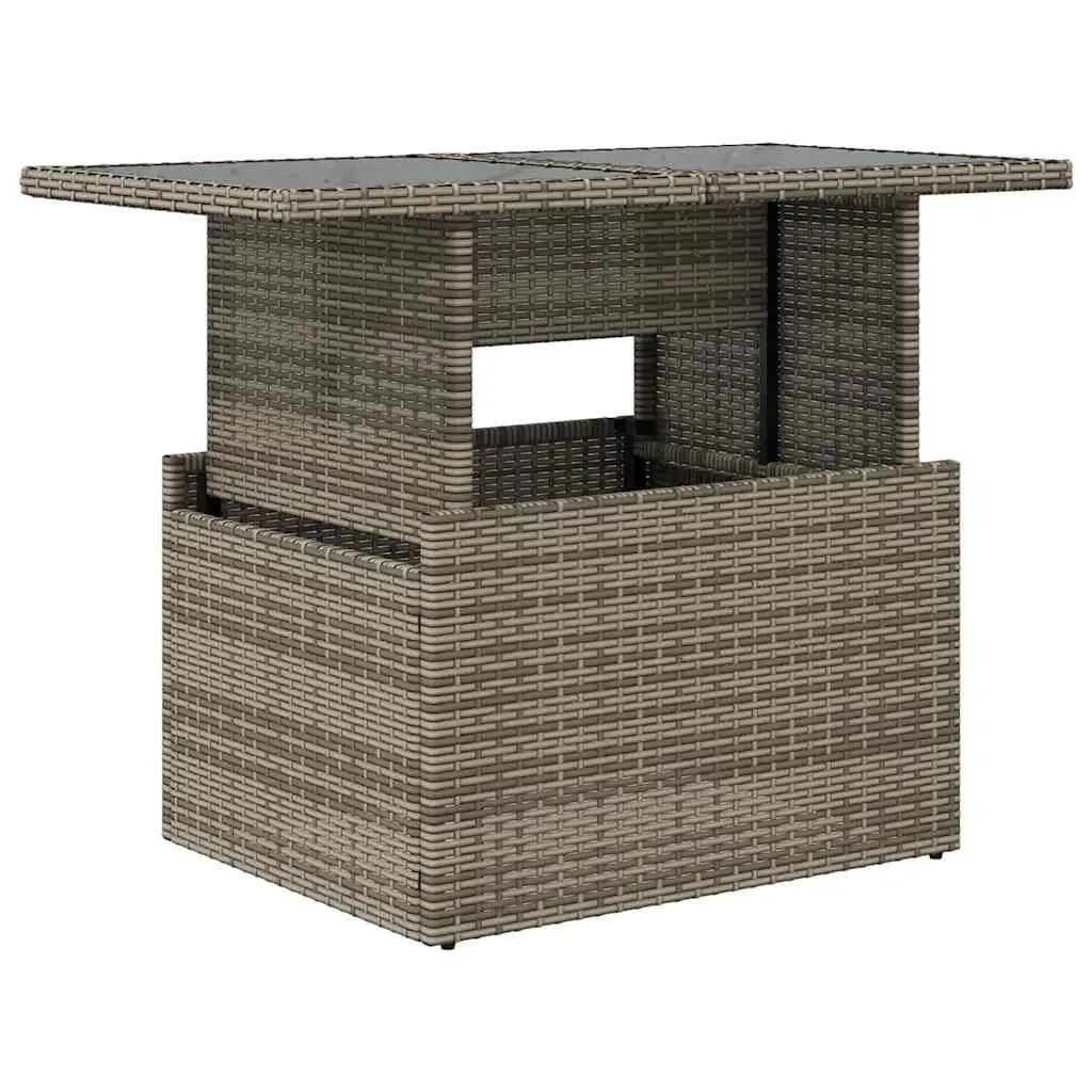 Garden Table Grey Glass Top Poly Rattan Adjustable Height Outdoor Furniture