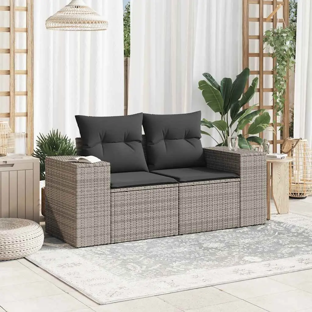 2-Seater Garden Sofa with Cushions Grey Outdoor Furniture Patio Seating