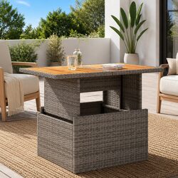 Garden Table Grey 100x55x73cm Outdoor Dining Coffee Patio Furniture Rattan Wood