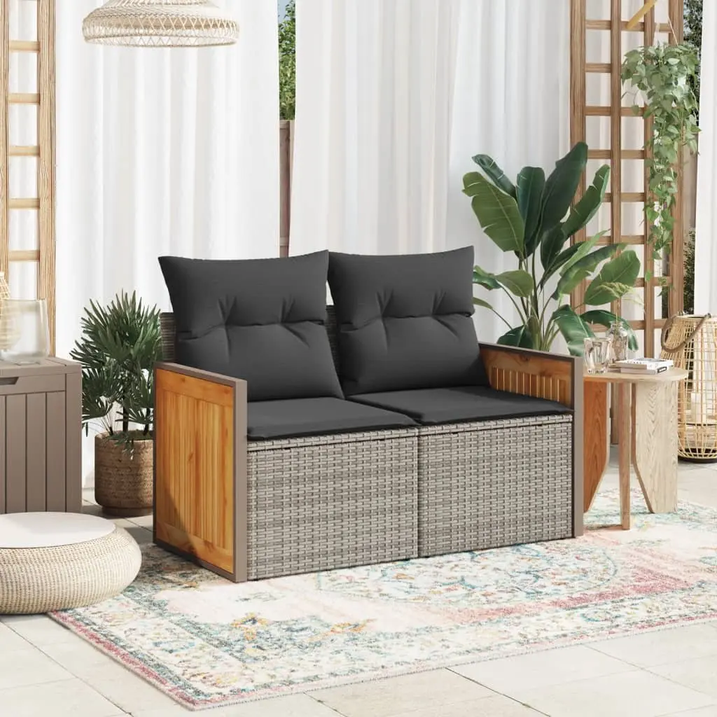 2-Seater Outdoor Garden Sofa Grey PE Rattan with Thick Cushions