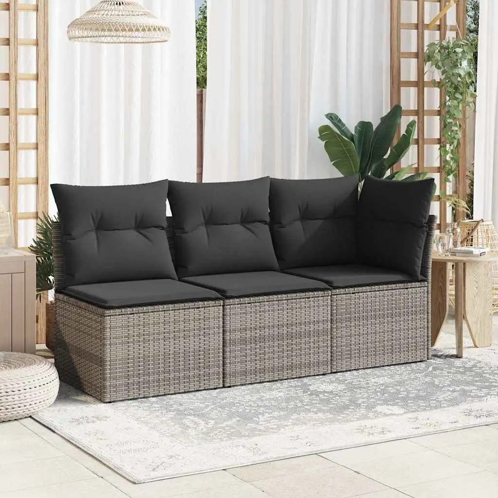 Armless Grey Outdoor Garden Chair with Cushions Made of Durable PE Poly Rattan and Powder-Coated Steel Frame
