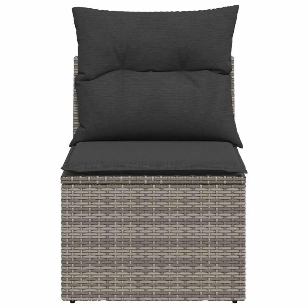 Armless Grey Outdoor Garden Chair with Cushions Made of Durable PE Poly Rattan and Powder-Coated Steel Frame