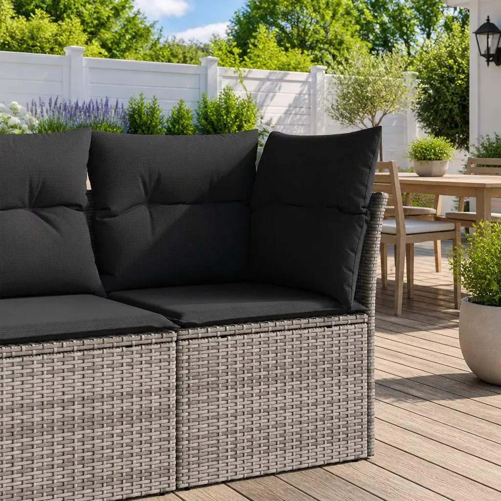 Garden Corner Sofa Grey PE Poly Rattan Modular Outdoor Seating with Cushions