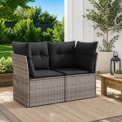 2-Seater Garden Sofa with Cushions Storage Grey Outdoor Poly Rattan Seating
