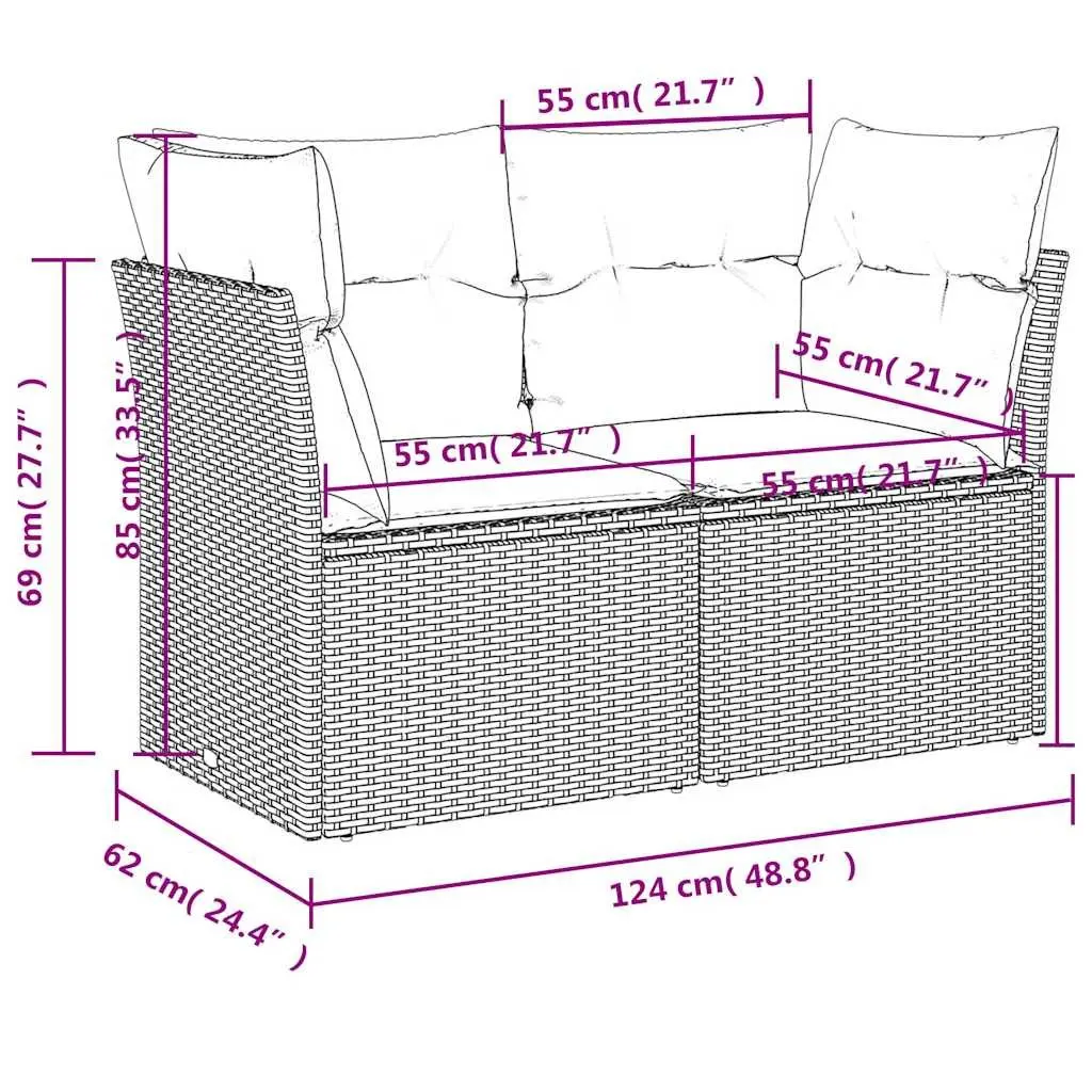 2-Seater Garden Sofa with Cushions Storage Grey Outdoor Poly Rattan Seating