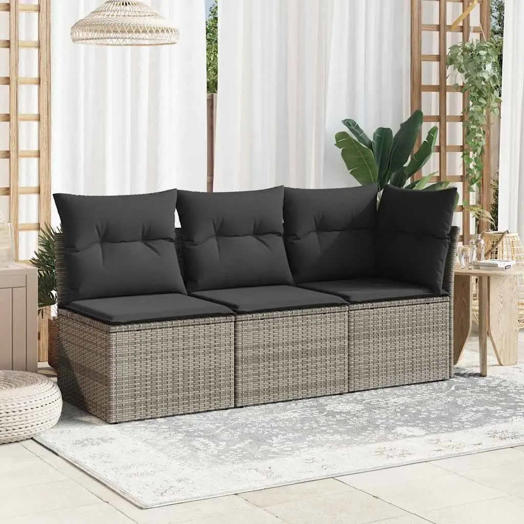 3-Seater Outdoor Garden Sofa Grey Poly Rattan with Cushions and Under-Seat Storage