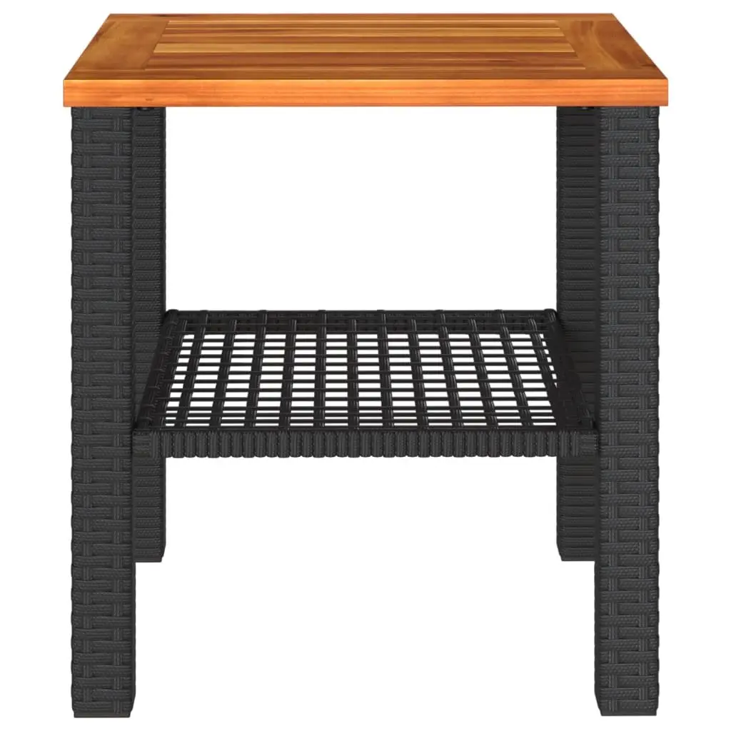 Garden Table 40cm Black Poly Rattan Acacia Wood Outdoor Furniture