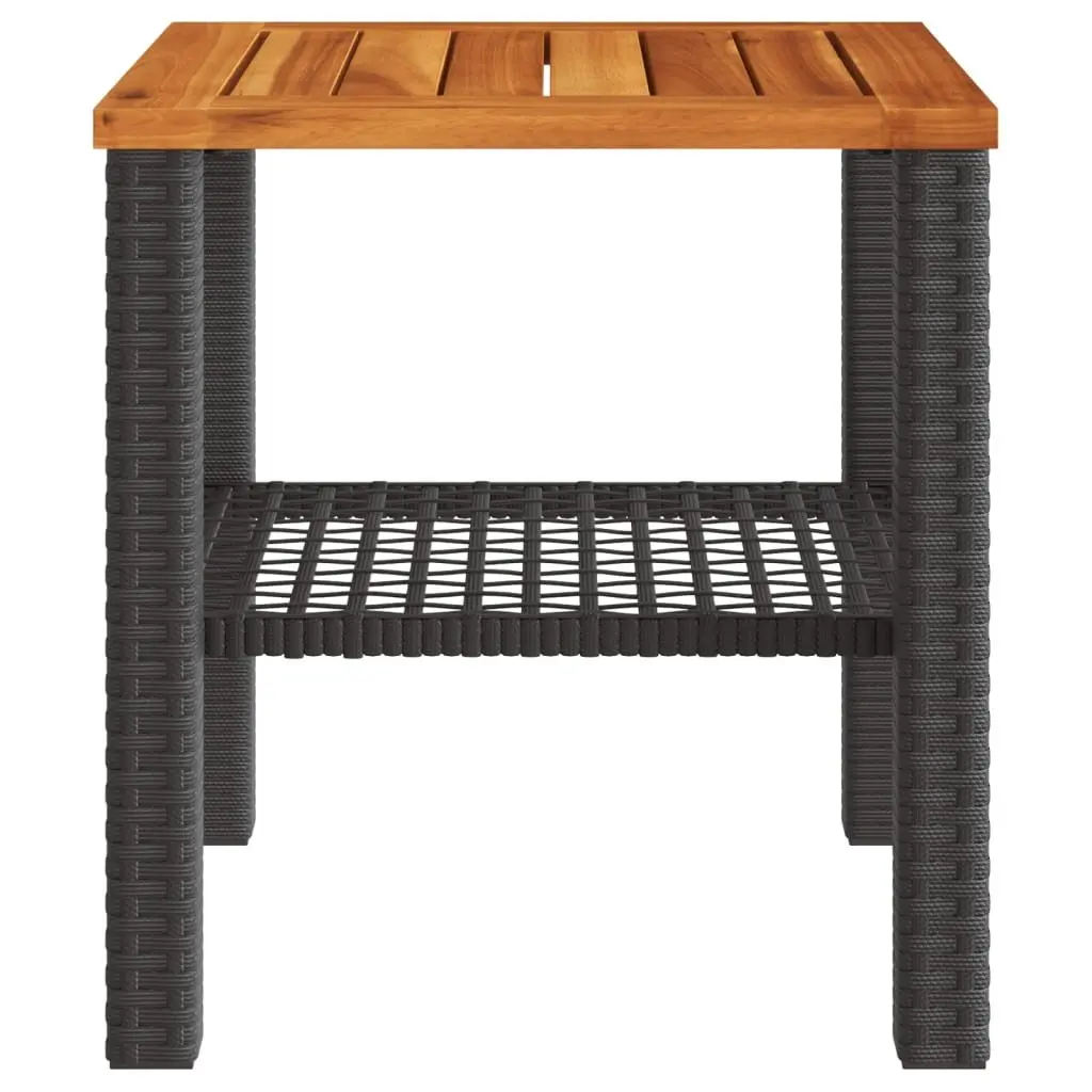Garden Table 40cm Black Poly Rattan Acacia Wood Outdoor Furniture