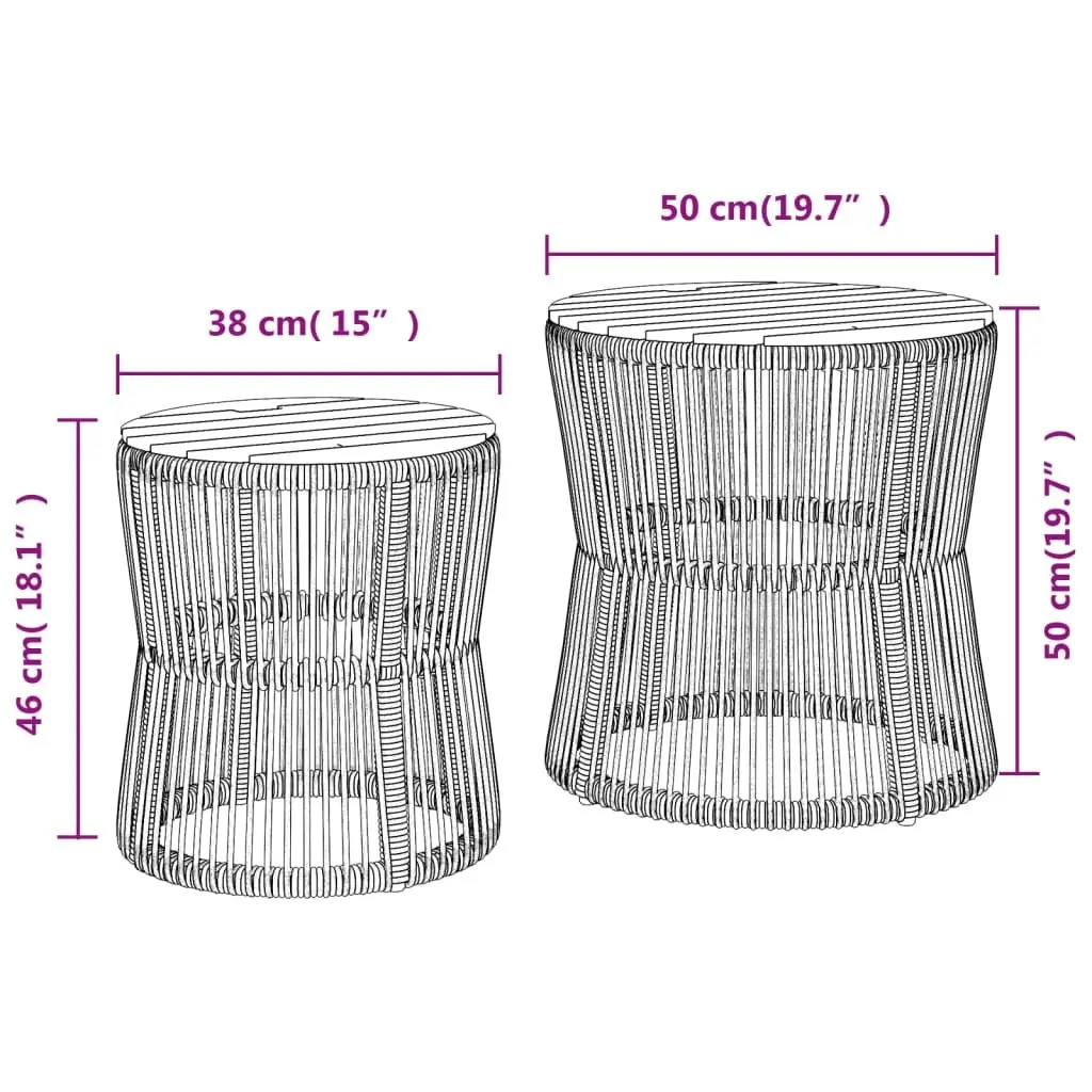 Garden Side Tables Set of 2 Beige Poly Rattan Wooden Top Outdoor Patio Furniture
