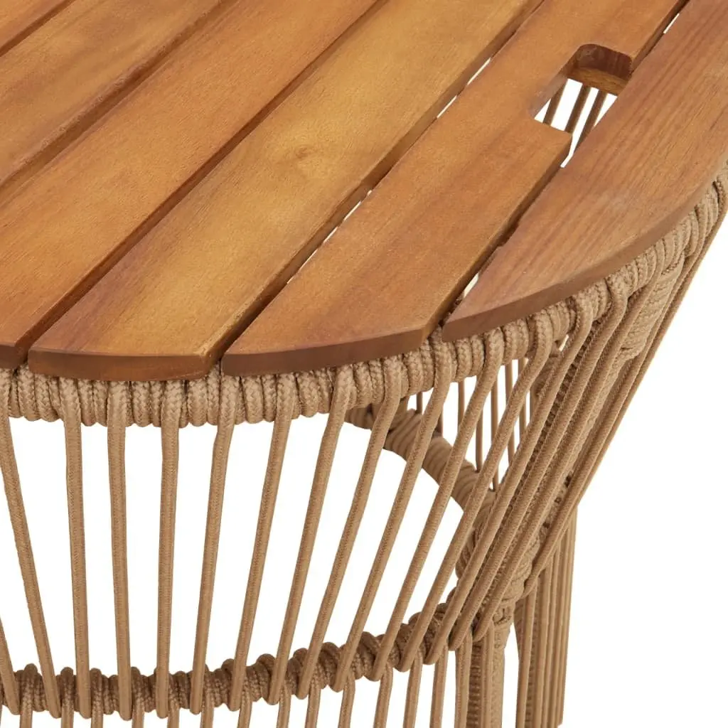 Garden Side Tables Set of 2 Beige Poly Rattan Wooden Top Outdoor Patio Furniture