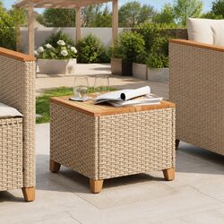 Garden Table Beige 45x45x37cm Outdoor Dining Patio Furniture PE Rattan Acacia