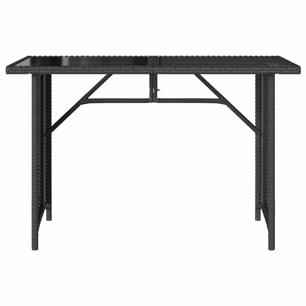 Garden Table 110x68x70cm Black Poly Rattan Glass Top Weather Resistant Outdoor Furniture