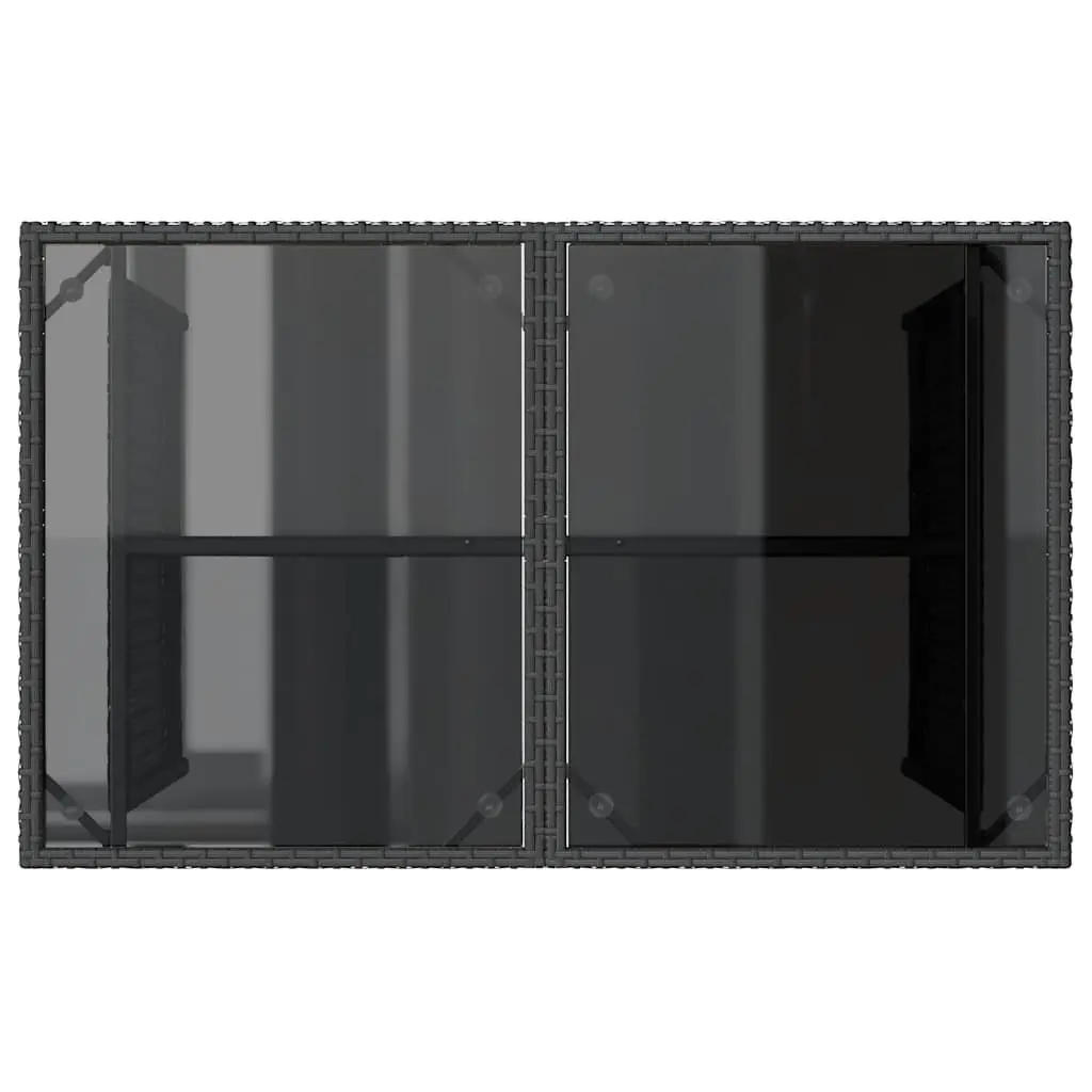 Garden Table 110x68x70cm Black Poly Rattan Glass Top Weather Resistant Outdoor Furniture