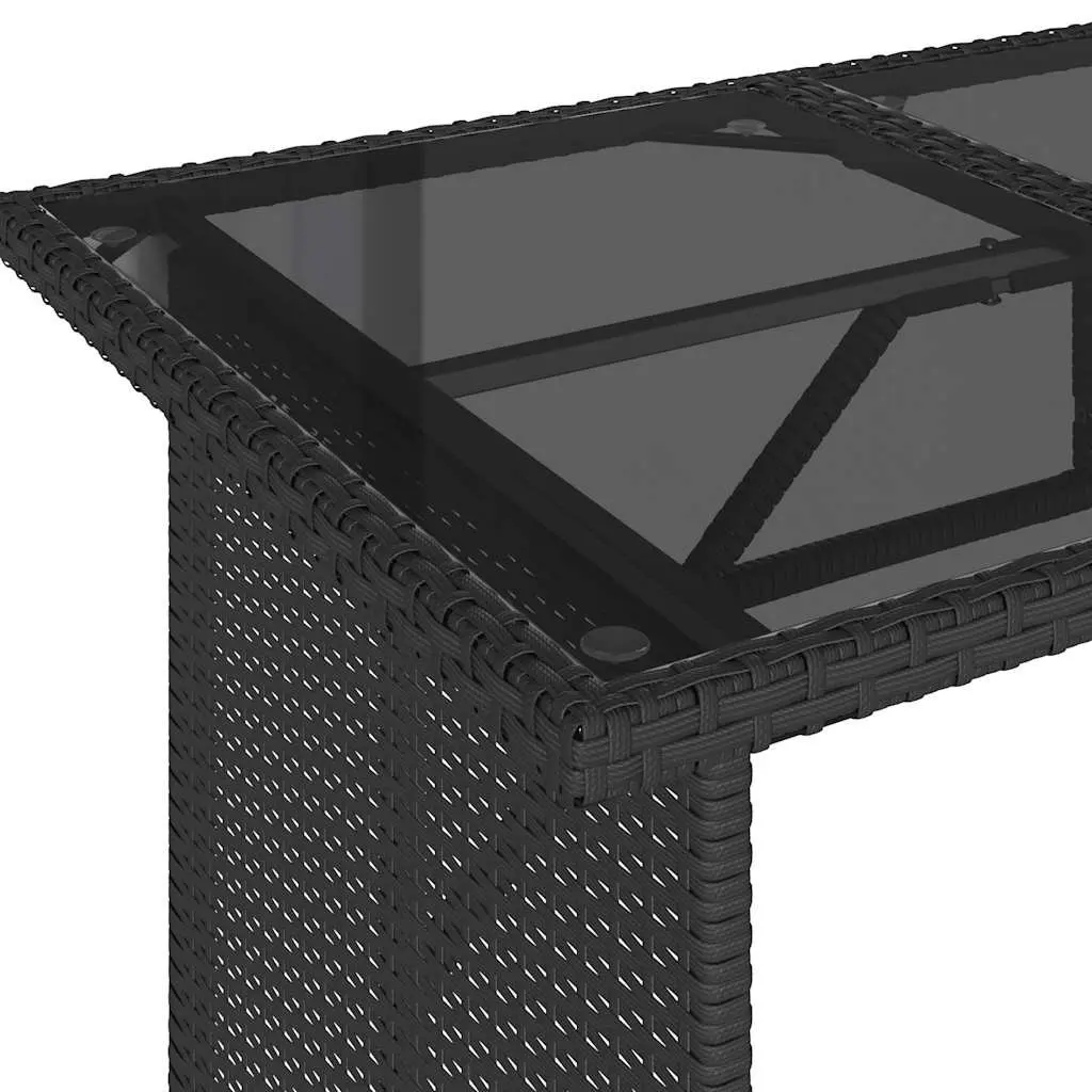 Garden Table 110x68x70cm Black Poly Rattan Glass Top Weather Resistant Outdoor Furniture