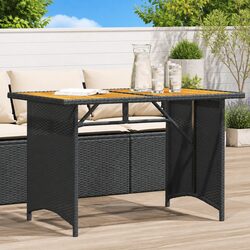 Outdoor Garden Table Poly Rattan Frame Acacia Wood Top Black 110x68x70cm