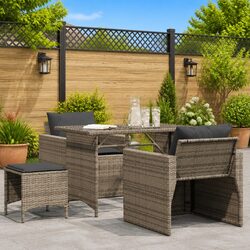 Comfortable 4 Piece Grey Garden Sofa Set with Cushions