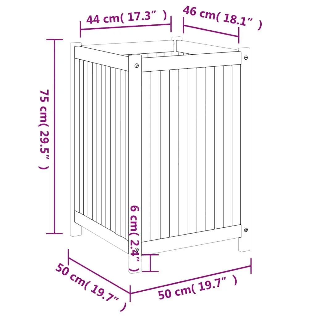 Garden Planter Box 50x50x75 cm Solid Acacia Wood with Liner Drainage