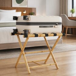 Folding Luggage Rack Bamboo Brown 62x42x50.5cm Suitcase Storage Stand Two Shelf