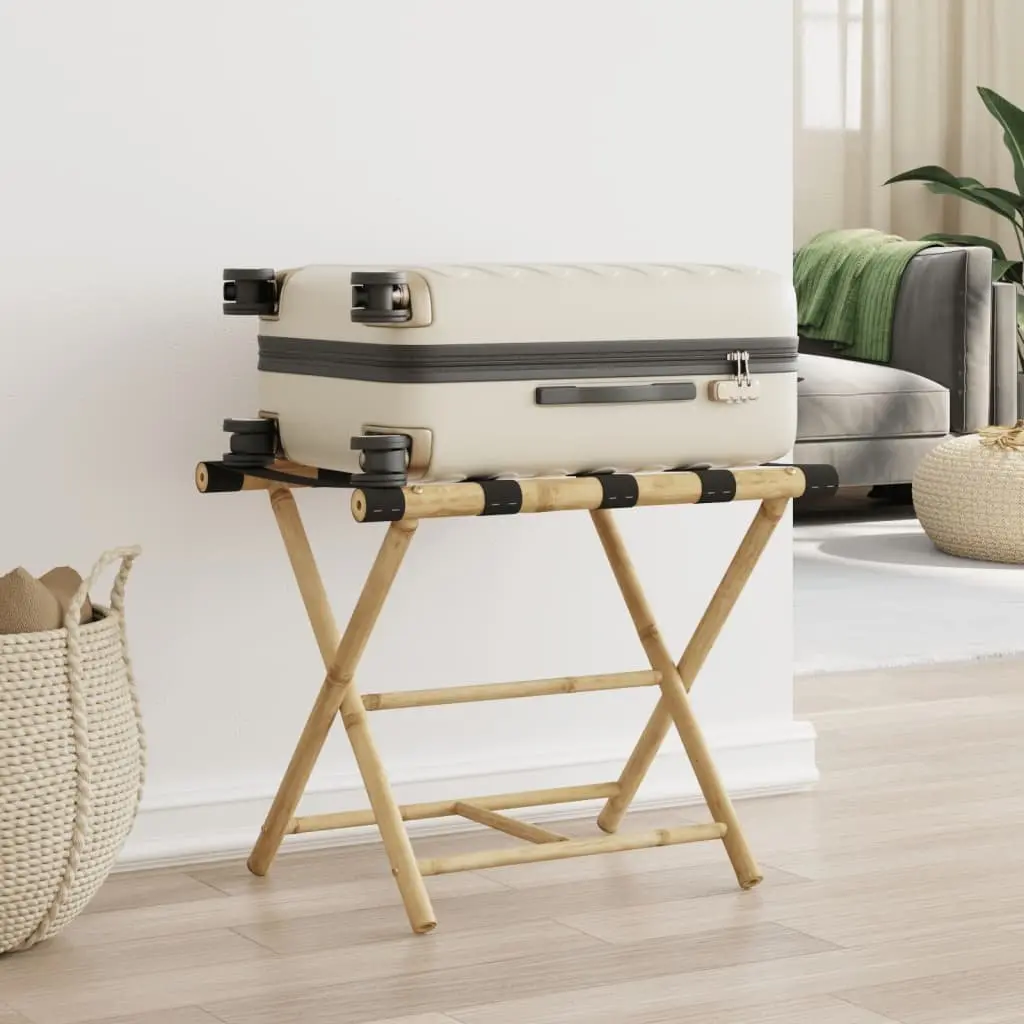 Folding Luggage Rack Bamboo Two Shelf 62x42x50.5cm Suitcase Storage Stand