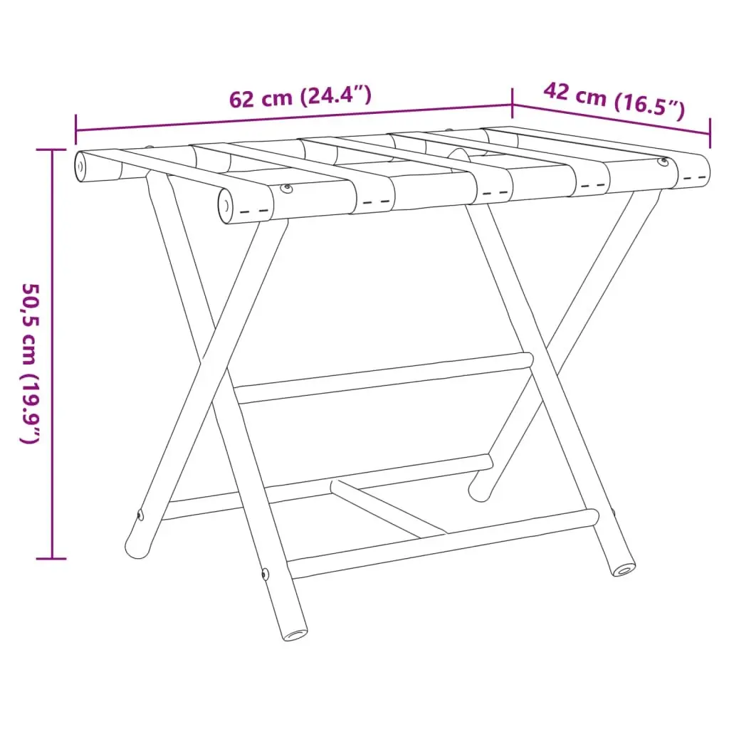 Folding Luggage Rack Bamboo Two Shelf 62x42x50.5cm Suitcase Storage Stand