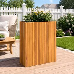 Garden Planter Box Solid Wood Acacia Brown Outdoor Indoor Flower Pot