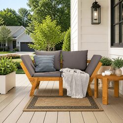 Garden Bench with Cushions 2-in-1 Convertible Outdoor Seating Daybed Brown Wood