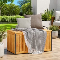 Outdoor Cushion Box 85x45x45/53 cm Garden Storage Bench Acacia Wood Steel Handle