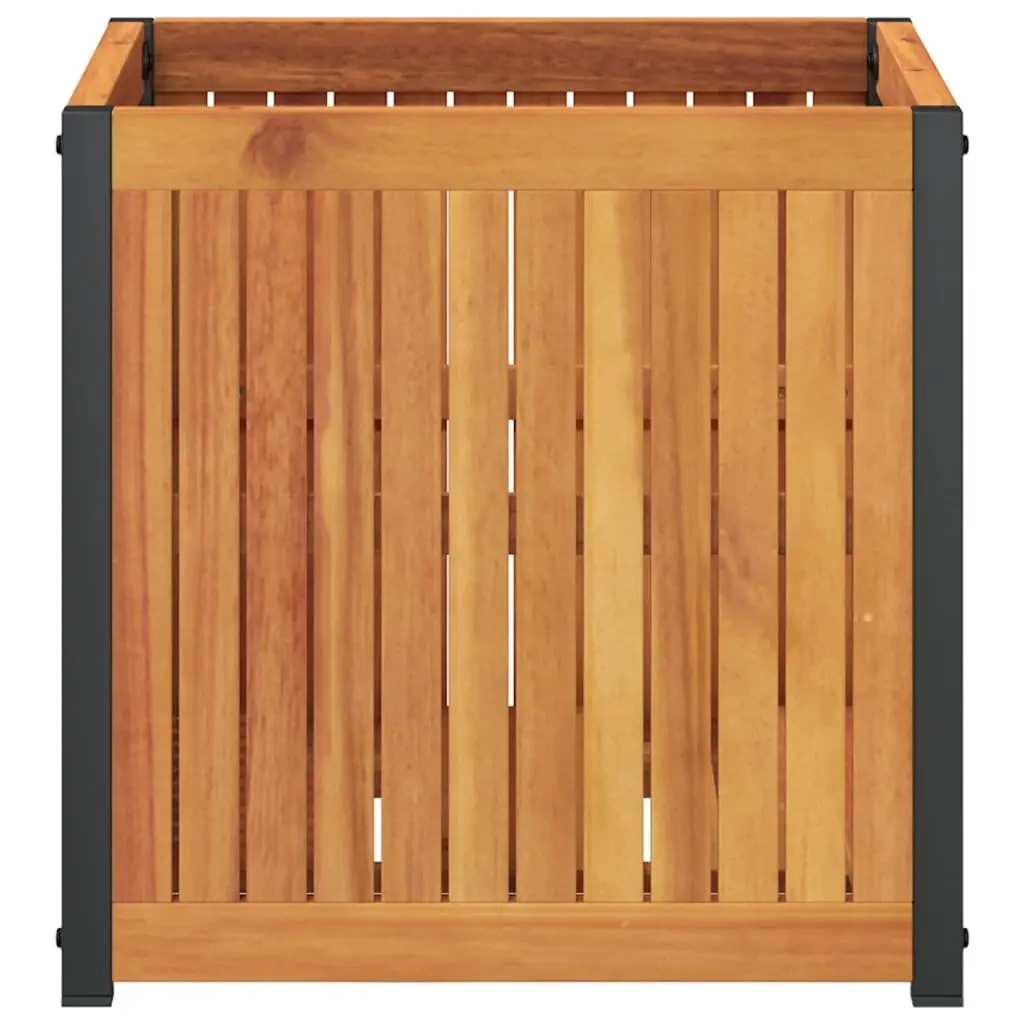Garden Planter Box 45x45x44 cm Solid Acacia Wood with Steel Frame for Indoor and Outdoor Flower Planting