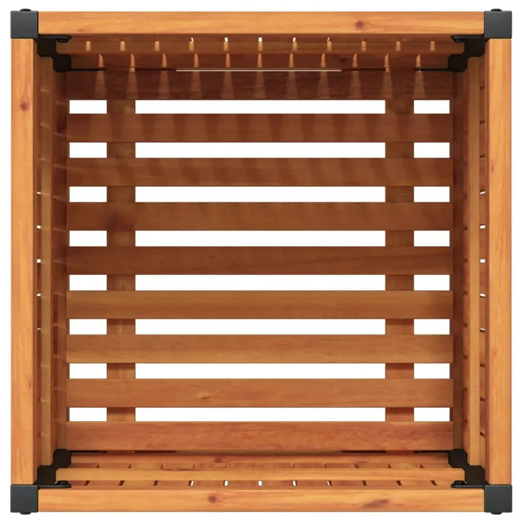 Garden Planter Box 45x45x44 cm Solid Acacia Wood with Steel Frame for Indoor and Outdoor Flower Planting