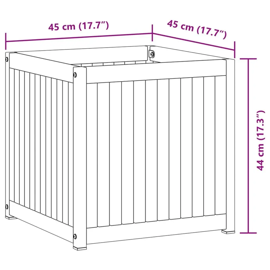 Garden Planter Box 45x45x44 cm Solid Acacia Wood with Steel Frame for Indoor and Outdoor Flower Planting