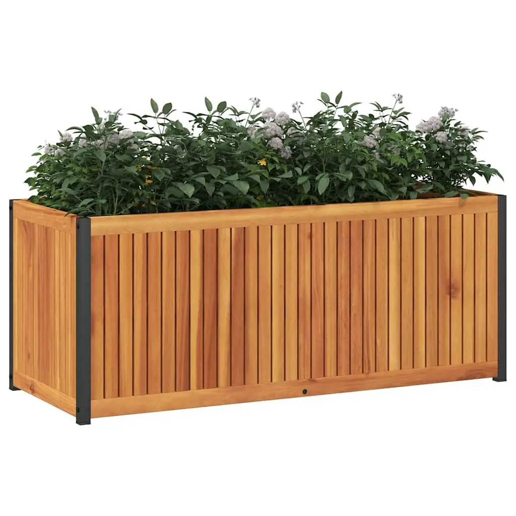 Garden Planter Box 110x45x44cm Wooden Acacia Steel Frame Outdoor Flower Pot