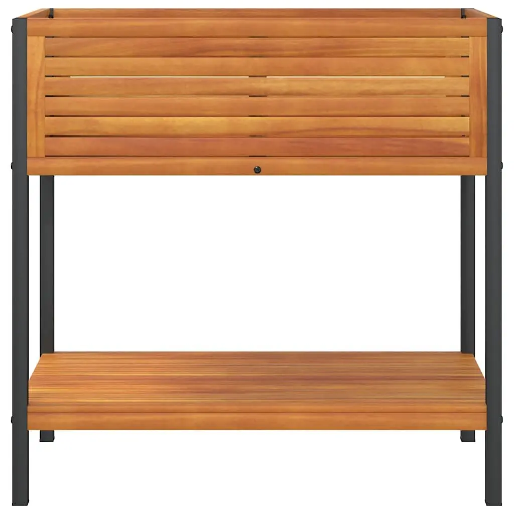 Garden Planter 80x45x80 cm Wooden Acacia Steel Frame with Shelf Storage Brown