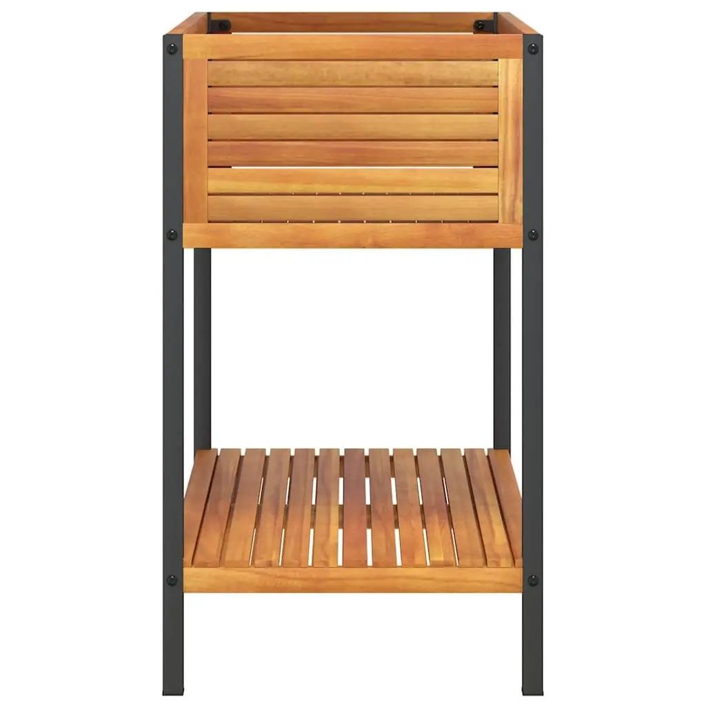 Garden Planter 80x45x80 cm Wooden Acacia Steel Frame with Shelf Storage Brown