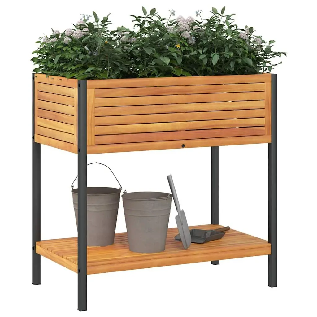 Garden Planter 80x45x80 cm Wooden Acacia Steel Frame with Shelf Storage Brown