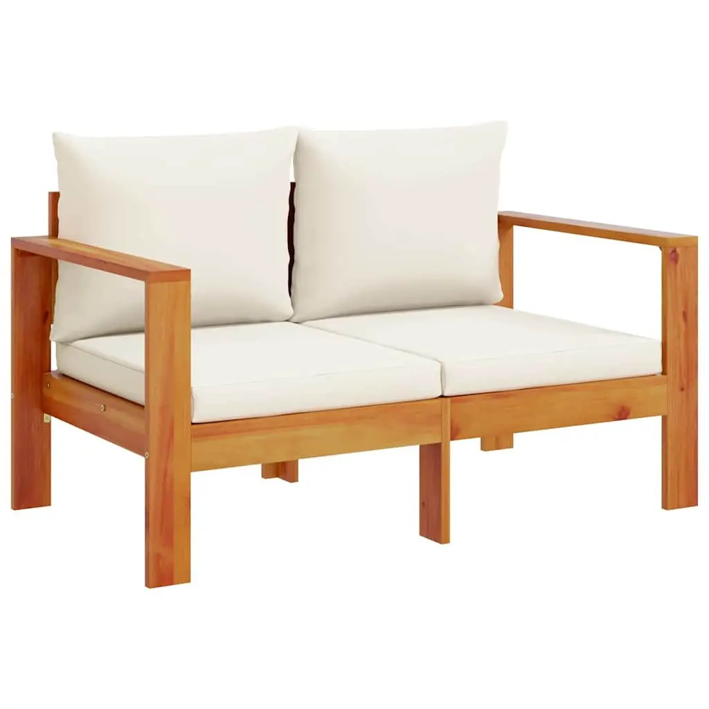 2-Seater Garden Sofa Outdoor Sectional Lounge Seat Solid Acacia Wood Removable Washable Cushions Brown