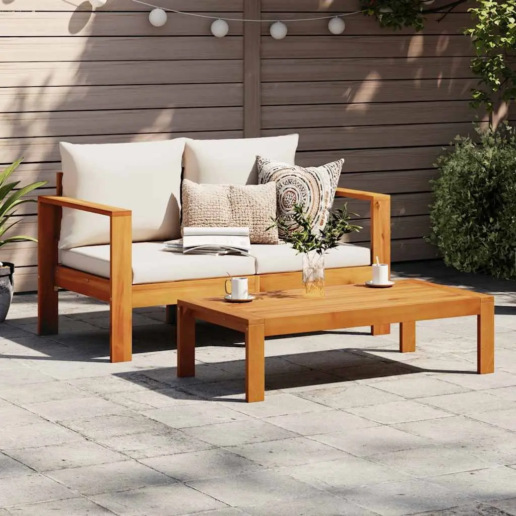 2-Seater Garden Sofa Outdoor Sectional Lounge Seat Solid Acacia Wood Removable Washable Cushions Brown