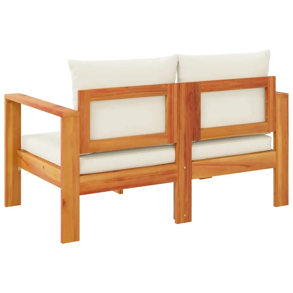 2-Seater Garden Sofa Outdoor Sectional Lounge Seat Solid Acacia Wood Removable Washable Cushions Brown