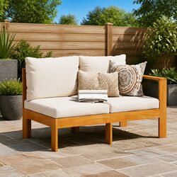 2-Seater Garden Sofa with Armrest Outdoor Sectional Solid Wood Brown