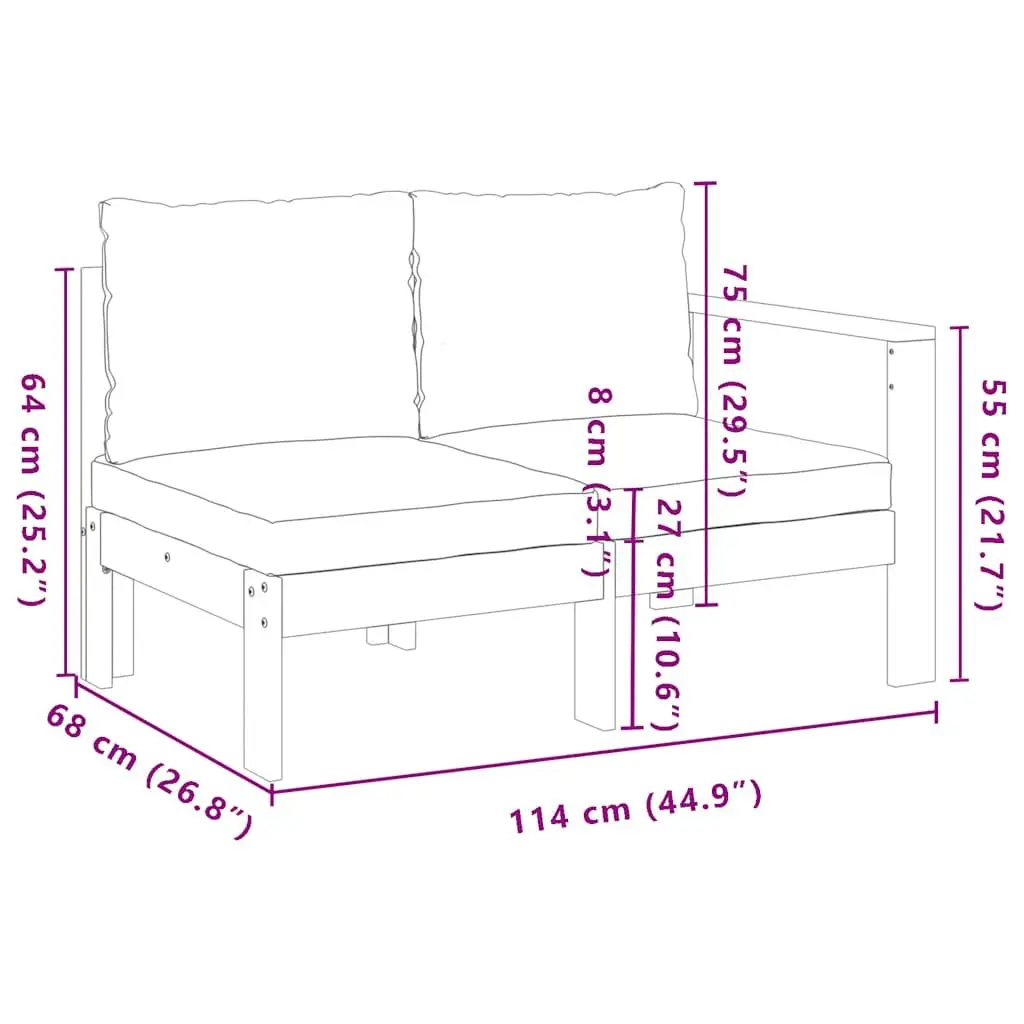 2-Seater Garden Sofa with Armrest Outdoor Sectional Solid Wood Brown