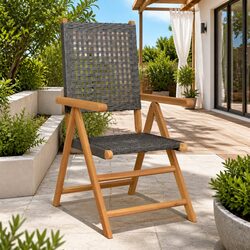 Set of 2 Folding Garden Chairs - Black Acacia Wood & PE Rattan